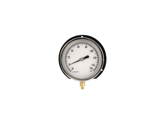 ZORO SELECT 11A511 Compound Gauge, -30 to 0 to 150 in Hg/psi, 1/4 in MNPT,