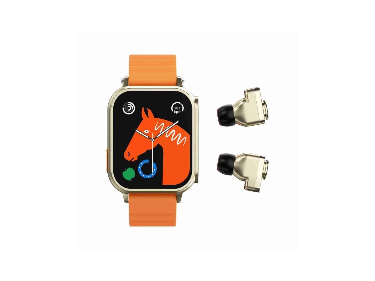 1.96 inch Bluetooth Call Earphone Smart Watch White Orange