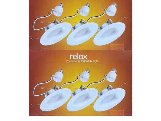 (6 lamps) GE LIGHTING 47697 relax HD LED Light Bulbs, 6 inch recessed downlight, Soft White, 8 Watt, 700 Lumens, Indoor Floodlight