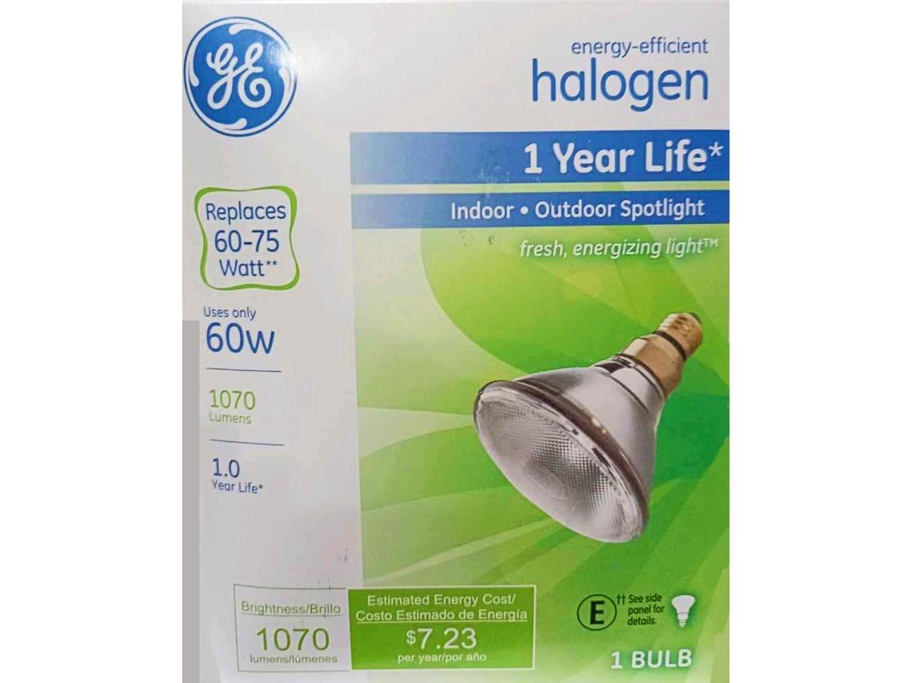 (6 bulbs) GE Halogen PAR 38, 60 watt, Medium Screw Skirted, 2900K warm white, Indoor Outdoor reflector spot, fresh energizing light