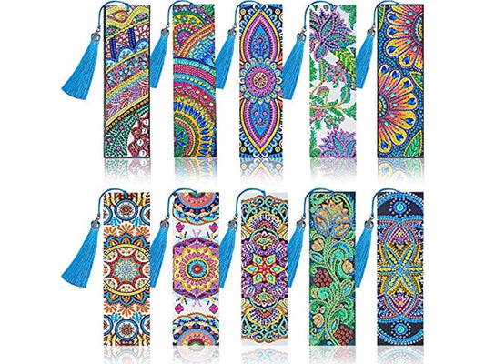 10 Pieces Diamond Bookmark Diy Painting Bookmark 5D Diamond Painting Bookmarks Floral Beaded Bookmarks With Tassel Resin Rhinestone Leather Bookmark For Diy Art Crafts Students Adults Beginner